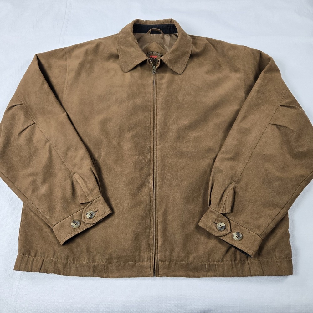 Cutter & Buck Men's Lined Suede Feel Brown Bomber Jacket Full Zip Size XL